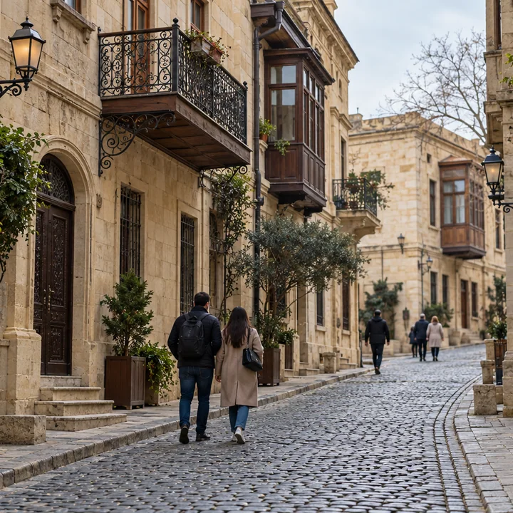 המחשה: סמטה מרוצפת בעיר העתיקה של באקו