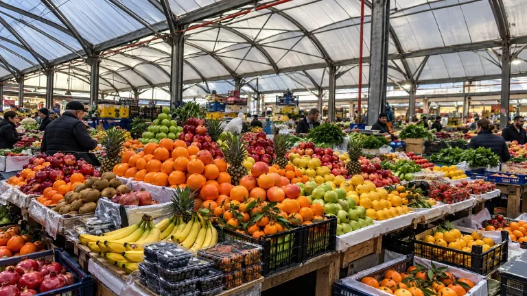 איור AI: דוכני פירות בשוק הירוק (יאשיל בזאר)